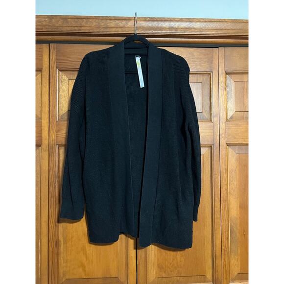 Lululemon Women's Merino Wool-Blend Ribbed Long Wrap Cardigan Sweater Black SZ 8 - Picture 2 of 9